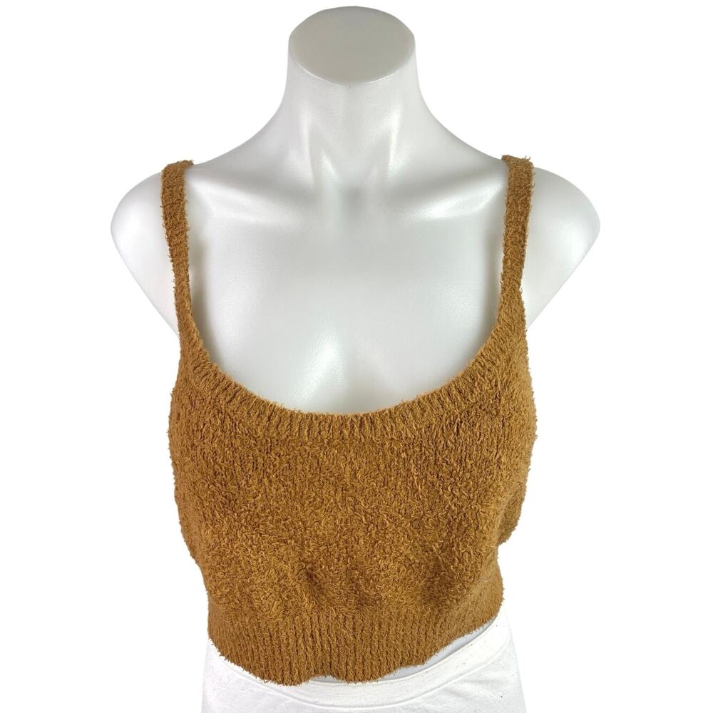 Reformation Brown Teddy Fleece Sleeveless Cami Camisole Crop Tank Top Size L